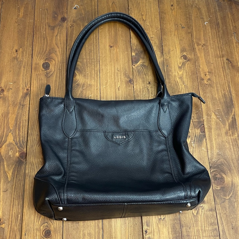 Lodis black pebble leather purse